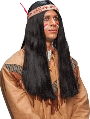 Perücke Indianer lang schwarz Indianerperücke Fasching Karneval - Bild 1 von 3