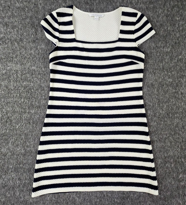 Diane von Furstenberg DVF Dress Womens 12 Suji Honeycomb Knit Navy White Stripe