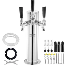 VEVOR Triple Taps Draft Beer Tower Dispenser Stainless Steel Keg Beer Tower