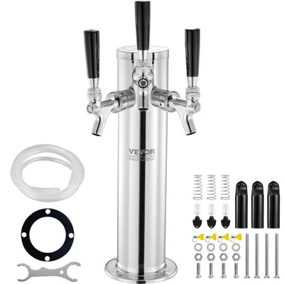VEVOR Triple Taps Draft Beer Tower Dispenser Stainless Steel Keg Beer Tower