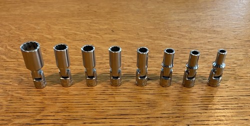 Snap On 1/4 Drive 12 Point Swivel Socket Set Of 8 With Snap On Socket Rail