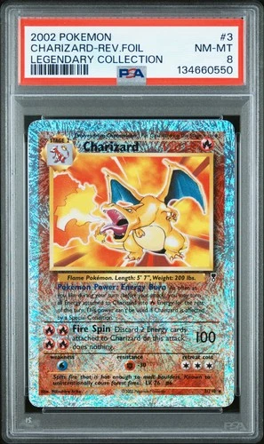 2002 POKEMON LEGENDARY COLLECTION #3 CHARIZARD-REVERSE FOIL PSA 8