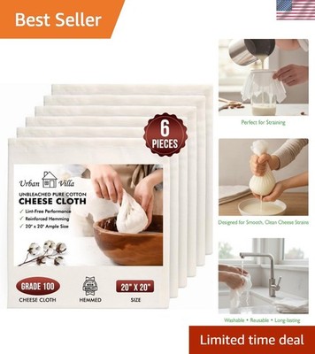 Durable 6 Pack Cheesecloths - Unbleached Cotton 20 x 20 for Kitchen Essentials
