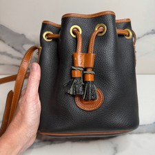 Vintage Dooney Bourke All-Weather Black Leather Drawstring Bucket Bag Small