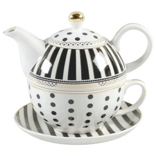 Grace's Teaware Josephine Black Ind Teapot & Lid with Cup & Saucer 10800755