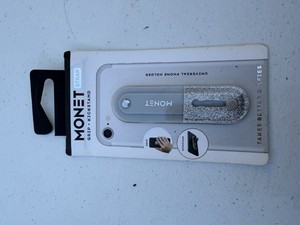 Monet Universal Phone Holder Grip Strap Kickstand, Silver Glitter Finish