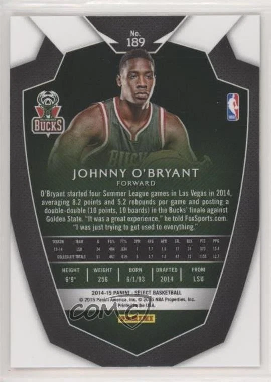 2014-15 Panini Select Premier Level Johnny O'Bryant #189 Rookie RC - Image 2 of 2