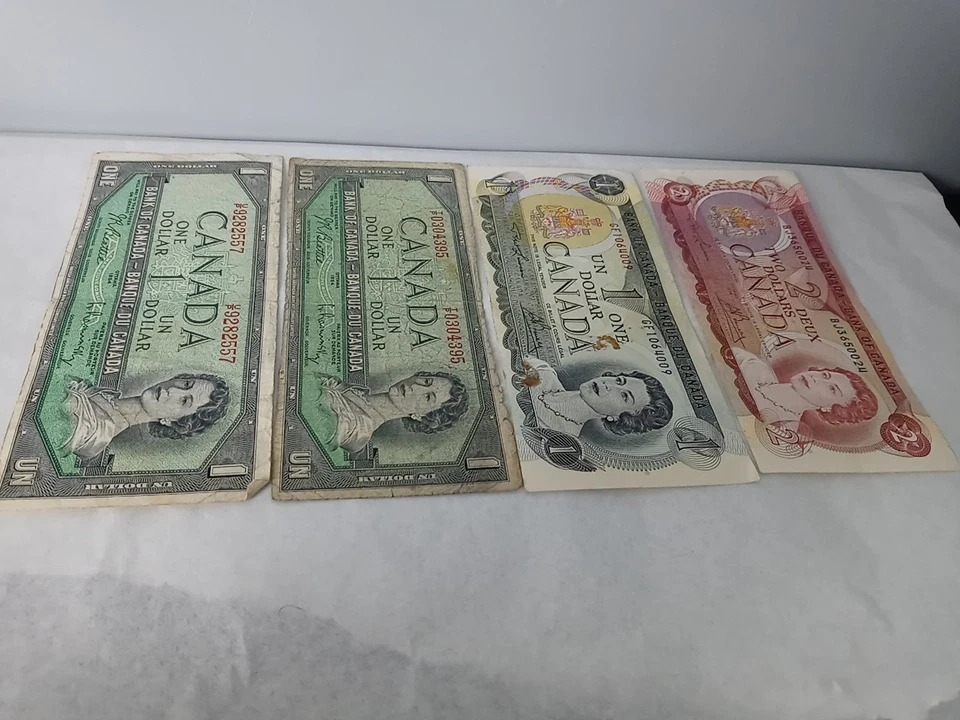 Canada 2- 1954 $1 One Dollar 1-1973/1-2 dollar 1974 lot of 4 - Image 2 of 4
