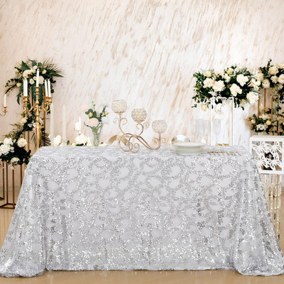 B-Cool Silver Tablecloth Sequin Table Cloth Glitz Table Overlay Wedding