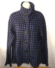 COLDWATER CREEK Womens Jacket MEDIUM  100% Wool Knit Button Blazer Houndstooth