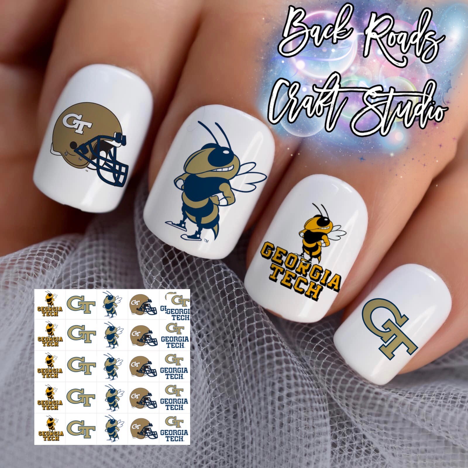 Georgia Tech Football Waterslide Nail Decals Set Of 50 Instructions & Bonus