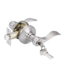 Probrico Satin Nickel Entry Door Lever, Wave Style Handle Interior Keyed Lock