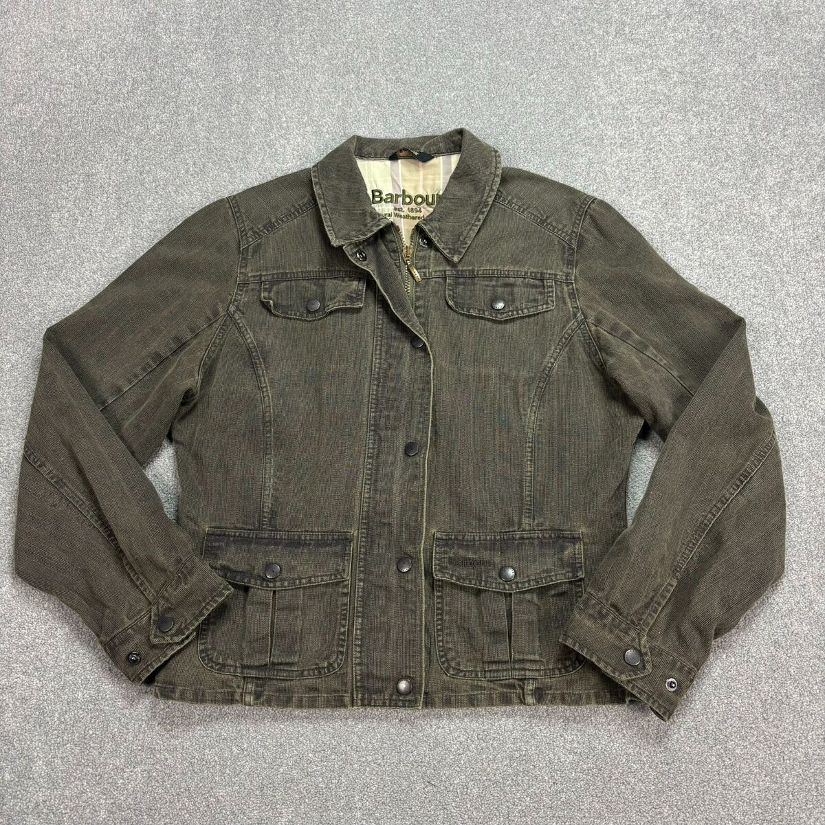 Barbour Jacket Womens Medium Green Bomber Biker Trucker