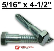 (Choose Qty) 5/16" x 4-1/2" Zinc Plated Hex Head Lag Bolt Screws A307