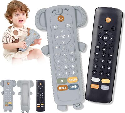 Remote Teether Baby Remote Control Toy with Silicone Teether Cover Lights Music Multi ...