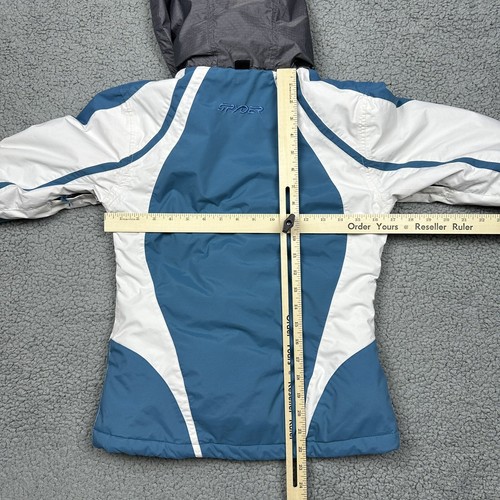 Spyder Ski Jacket Womens 4 Blue Teal White Roll Up Hood Coat Vented Snowboard - Picture 15 of 17