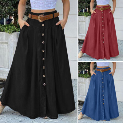 【BAON】Kiruni banding flare long skirt UK Womens Pleated Button Down Skirts A Line Flare Swing Long