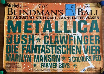 1997 Metallica Marilyn Manson Bush Blindmans Ball Festival Poster 