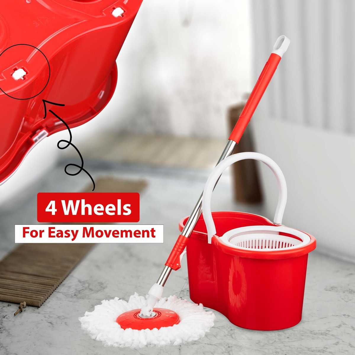 Kinza Collection 360° Spin Mop And Bucket Set - Microfiber Rotating Mop Heads, 13L Capacity