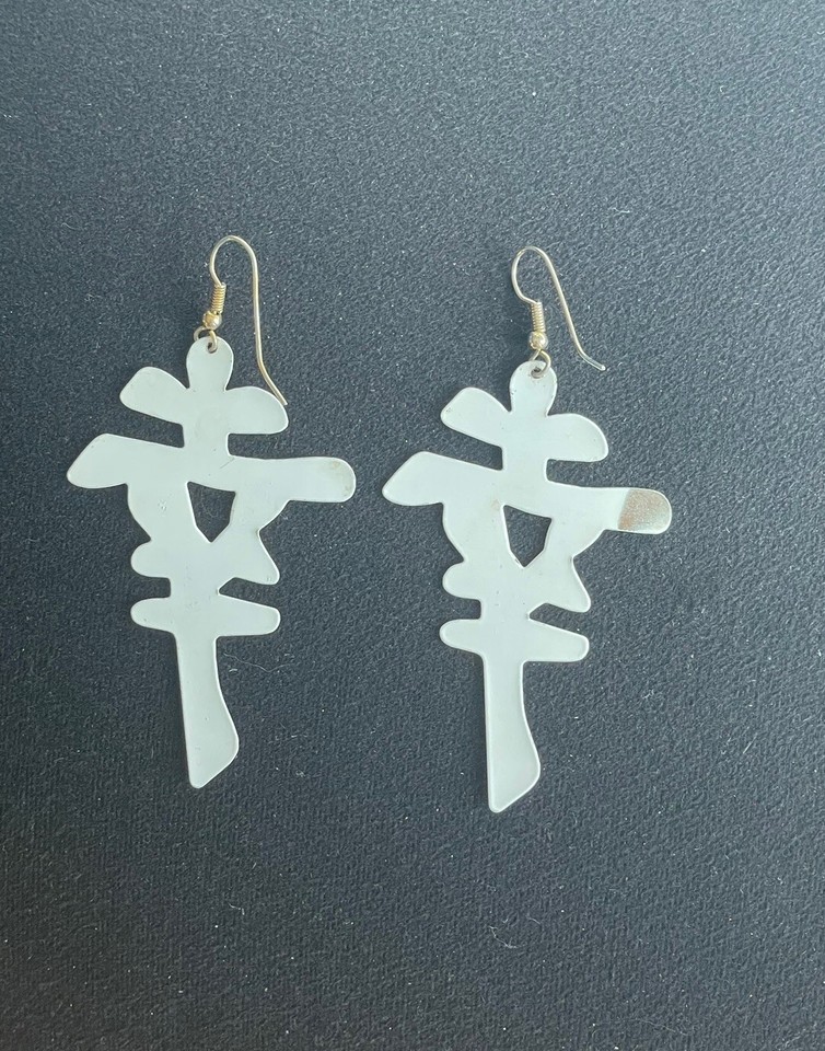 Vintage Asian Symbol Dangle Drop Earrings White Enamel 2 1/2” Long eBay