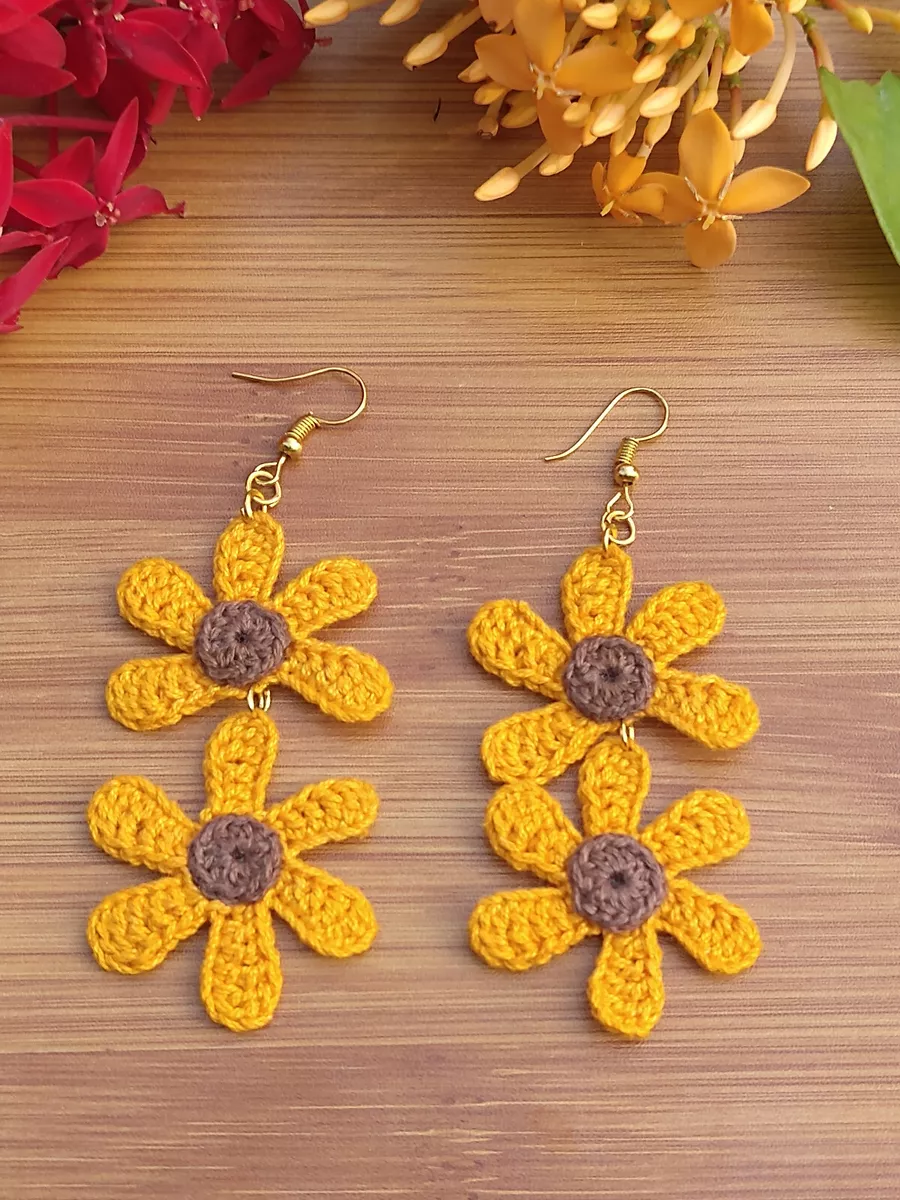 Crocheted Sunflower handmade earrings dangle and drop jewelry eBay