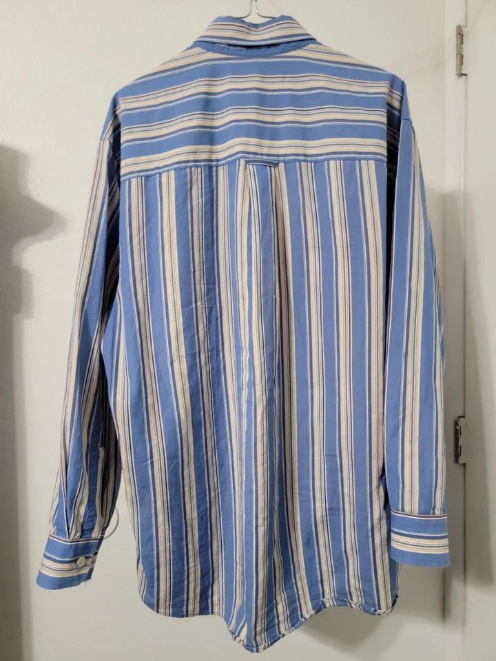 Camisa de vestir Alex Cannon grande con botones para hombre a rayas azul amarillo  Foto 2 de 4