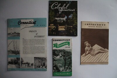 Lot of 4 Connecticut 1949 Travel Brochure Pamphlet Road Map Bulletin Booklets