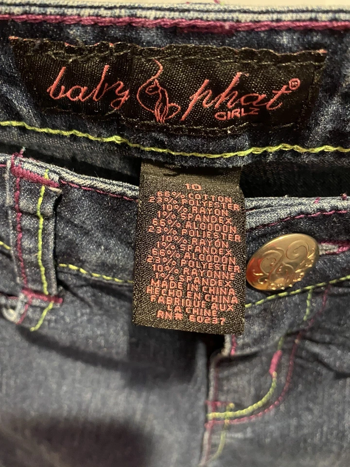 Baby Phat Girls Blue Jeans Size 10 Cat Logo Pocket Medium Wash Embroidered - Image 3 of 3