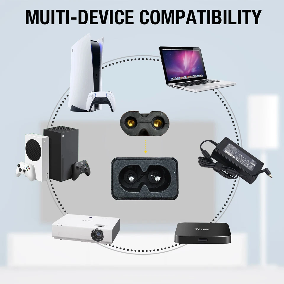 Lote de 1-100 cabo/cabo de alimentação CA padrão 6 pés 2 pinos para laptop PS2 PS3 Slim - Imagem 4 de 4