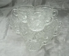 Vintage L.E. Smith Glass AZTEC Set of 9~2-1/4" Footed Punch Cups Clear EC 2