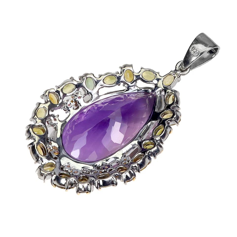 925 Sterling Silver Pendant Pear Amethyst 51ct Gemstone jewelry Handmade - Image 3 of 4
