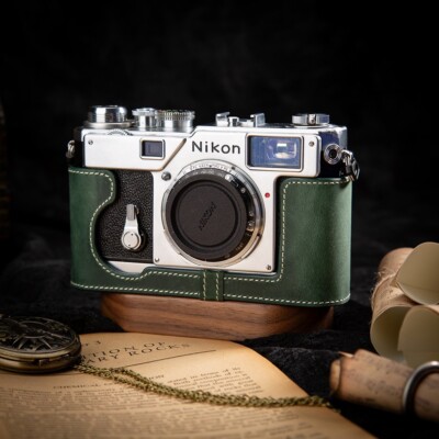 For Nikon S3 Green Handmade Real Leather Half Camera Case Bag Cover