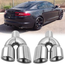 Dual 2.5" to 3.5" Quad Exhaust Tips Polished Double Wall For Jaguar XF XFR XFRS