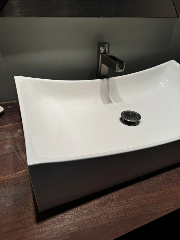 Bathroom Sink & Faucet Modern Rectangular Ceramic Natural Gloss White 26" x 15" - Image 3 of 4