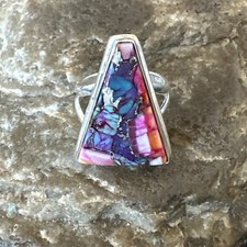 Blue Turquoise Spiny Oyster Southwestern Sterling Silver Ring Size 5 18500