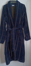 VTG Geoffrey Beene L/XL Navy Blue Plaid Belted Heavy Robe Turkish 100 Cotton