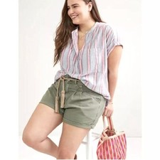 Anthropologie Pilcro Relaxed Pleated Front Shorts Womens 29 Green Cotton Preppy