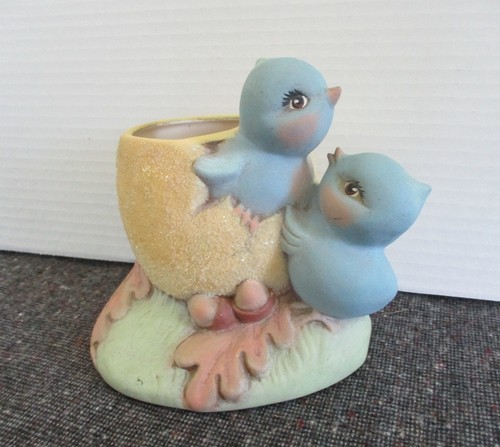 Vintage Ceramic Anthropomorphic Blue Birds of Happiness Love Birds Planter