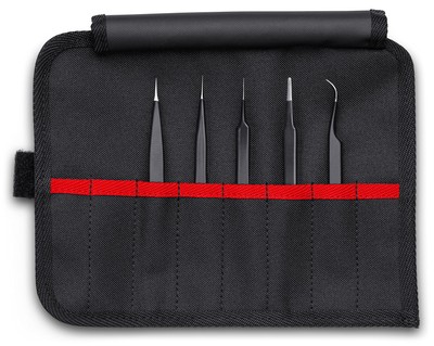Stainless Steel ESD Tweezers Set with Tool Roll for Precision Electronics 5 P...