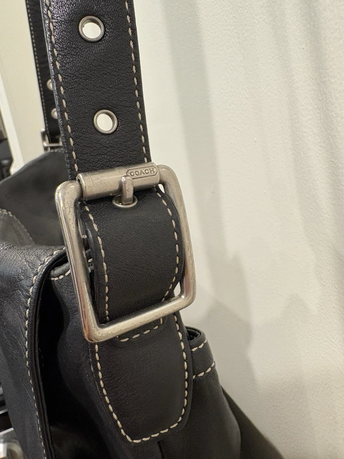 Borsa a tracolla Coach Hampton in pelle nera 9570 tracolla in morbida pelle vintage