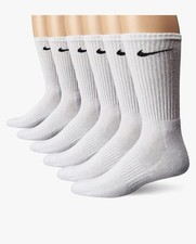 Nike Dri-Fit Crew Socks 6-Pack, Unisex, White, Large 8-12 FREE SHIPPING  