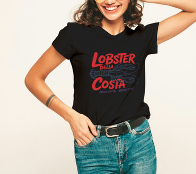 Damen T- Shirt  Maritim Lobster Krebs Print Essen Design Baumwolle Gr. S-XXXL