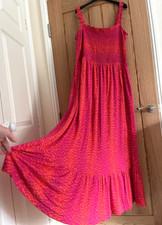 Joe Browns Orange & Pink Print Jersey Shirred Long Length Dress, Size 18