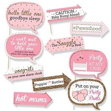 Funny Pink Hello Little One - Girl Baby Shower Photo Booth Prop Kit - 10pc
