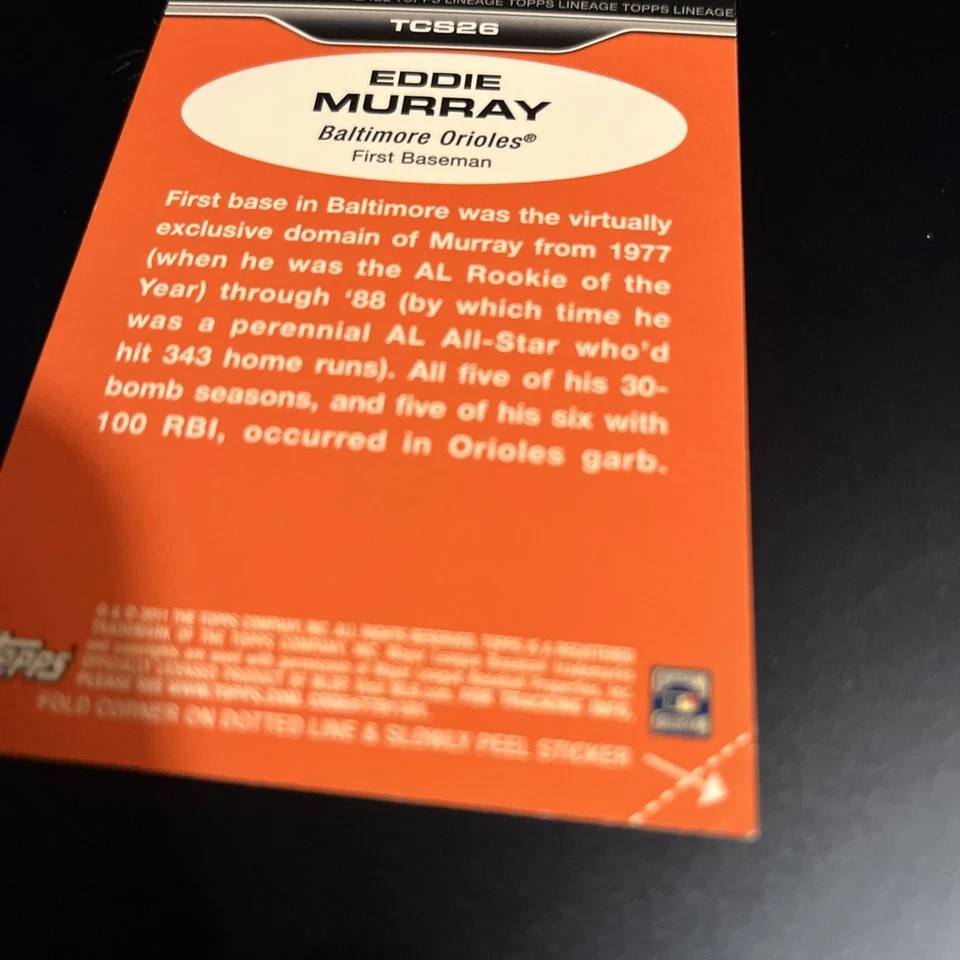 2011 Topps Lineage Baseball Eddie Murray CLOTH STICKER #TCS26 (CL1) - Image 4 of 4