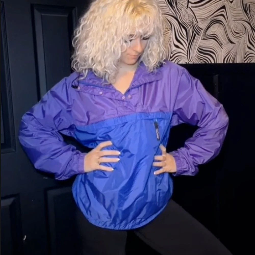 Patagonia Jacket Size Smalli Anorak Storm Windbreaker Hooded Vintage Purple Blue