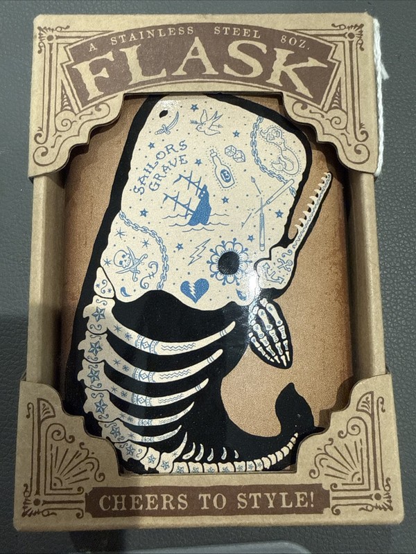Trixie And Milo Stainless Steel Flask With Whale Painted On It 8oz NEW IN BOX