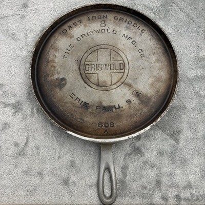 Griswold #8 Cast Iron Griddle 608 A Chrome Nickel Large Logo Skillet 10''