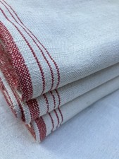 Antique French 1900s / 1910s Woven Stripe Linen Fabric Length X3 Sold Seperatly