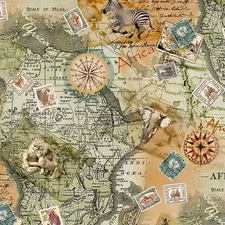 African Adventure Map - 1 yard price! - Continuous yards available.
